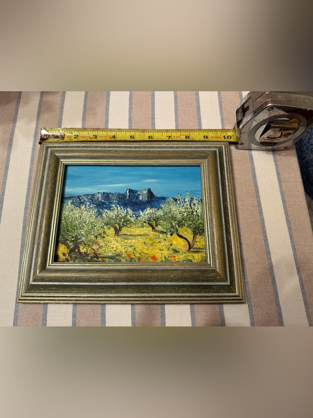 Vintage- Style Textured Oil Landscape Painting- Impressionist Olive Grove